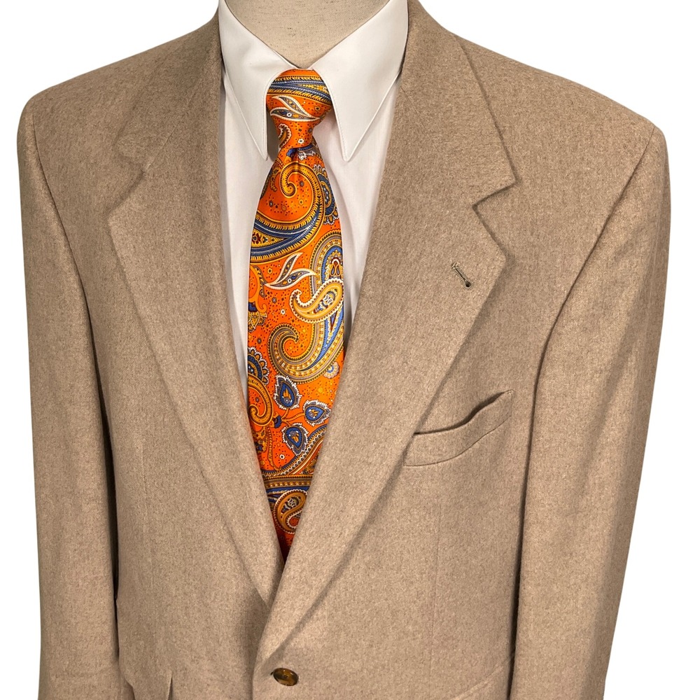 Nathan David Blazer Mens 44L Tan Cashmere 2-Button Career Luxury Pincus Brothers